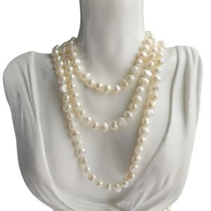 62" genuine white freshwater pearl rope necklace 🆕